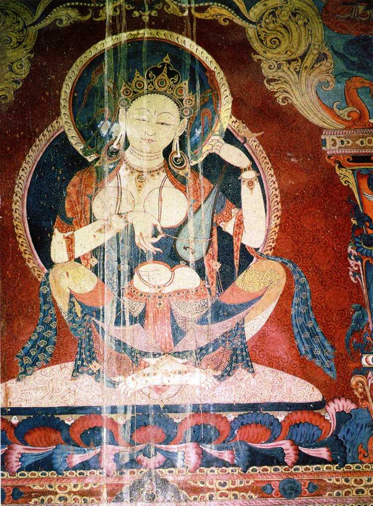 Tibet Guge 03 Tholing 14 White Temple 18 Sarasvati Sarasvati, playing a lute, embodies artistic achievement in music, poetry and the arts. Photo - Th�ni: Westtibet.